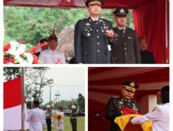 Kapolres Tanggamus AKBP RIVANDA inspektur Upacara Penurunan Bendera HUT RI ke -79