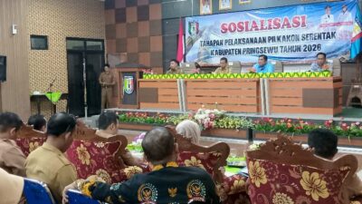 Sekda Pringsewu Ir.M.Andi Purwanto, S.T., M.T. Hadiri Sosialisasi Tahapan Pelaksanan Pemilihan Kepala Pekon Serentak  2026