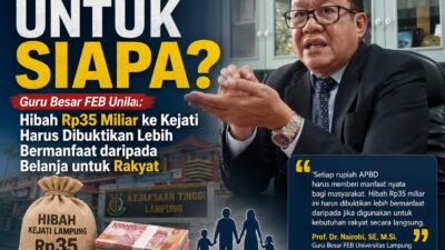 Guru Besar FEB Unila: Hibah Rp35 Miliar ke Kejati Harus Dibuktikan Lebih Bermanfaat dan berpihak kepada Rakyat