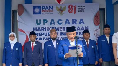Dewan Pimpinan Wilayah (DPW) Partai Amanat Nasional (PAN) Provinsi Lampung menggelar upacara bendera memperingati Hari Ulang Tahun (HUT) ke-81