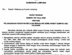 Abu Vulkanik Anak Krakatau Menyebar ke Pringsewu, KBM Dialihkan Jadi Daring