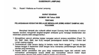 Abu Vulkanik Anak Krakatau Menyebar ke Pringsewu, KBM Dialihkan Jadi Daring