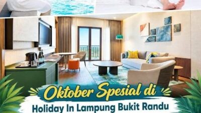 Holiday inn Lampung menawarkan hotel Dengan View kota Bandar Lampung yang Metropolitan Di malam hari,
