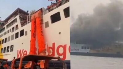 KMP Batu Mandi Terbakar di Alur  Perairan Merak, Seluruh Penumpang dan Awak Kapal Sedang Dievakuasi