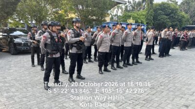 Satuan Brimob Polda Lampung Laksanakan Pengamanan Ketat Pertandingan Bhayangkara FC vs PSIM Yogyakarta